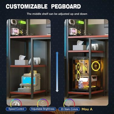 Ігровий стіл 120 x 50 см з перфорованою дошкою, розеткою та невеликим комп&39ютерним столом з двосторонніми полицями та сумкою для зберігання для домашнього офісу, чорний 120 x 50 см