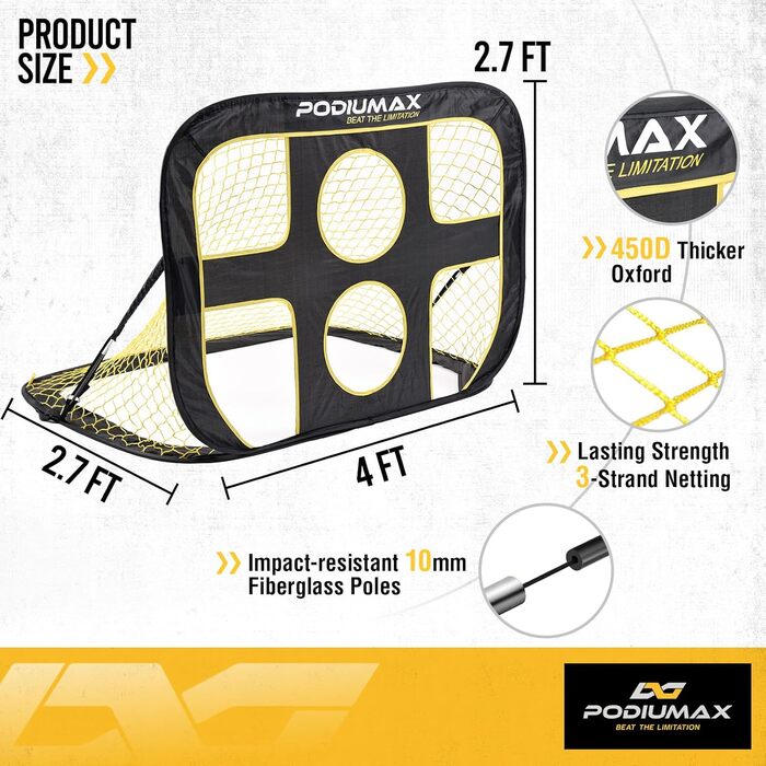 Дитячі футбольні ворота PodiuMax для саду, складні футбольні ворота 2 в 1, настінний тренажер для використання в приміщенні/на вулиці, тренажер для футбольних воріт з сумкою для перенесення, 120 * 80 * 80 см