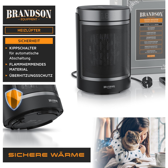 Тепловентилятор з дистанційним керуванням - Режим ECO для енергозберігаючої роботи - Коливання 50 - 2 рівні нагріву - Захист від перегріву та перекидання