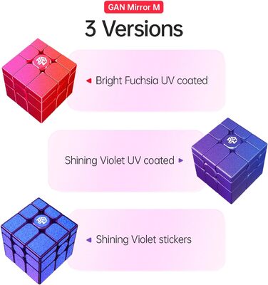 Кубик Рубіка Класичний 3x3, Speed Cube Original з IPG і GES, Magic Cube без наклейок, GAN Cube Classic Products - ідеальна гра-головоломка для дорослих і дітей (Mirror Rouge), 356RS