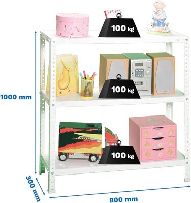 Надміцний стелаж Simonrack, стелаж для зберігання, металевий стелаж 100x80x30, стелаж для підвалу, точка вигину 100 кг, 3 полиці, білий - Comfort