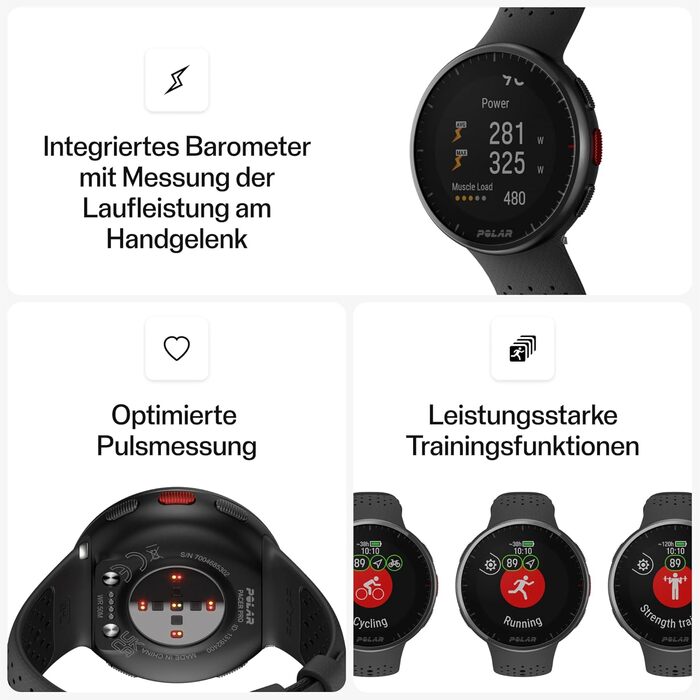 Сучасний спортивний GPS-годинник, пульсометр, смарт-годинник для чоловіків та жінок, годинник для бігу та тренувань, моніторинг сну та трекер активності Carbon Grey Pacer Pro