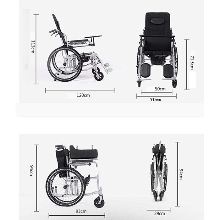 Інвалідний візок, легкий розбірний інвалідний візок, товста сталева труба повністю лежача інвалідна коляска, плоска лежача інвалідна коляска для людей похилого віку з туалетним візком, портативний