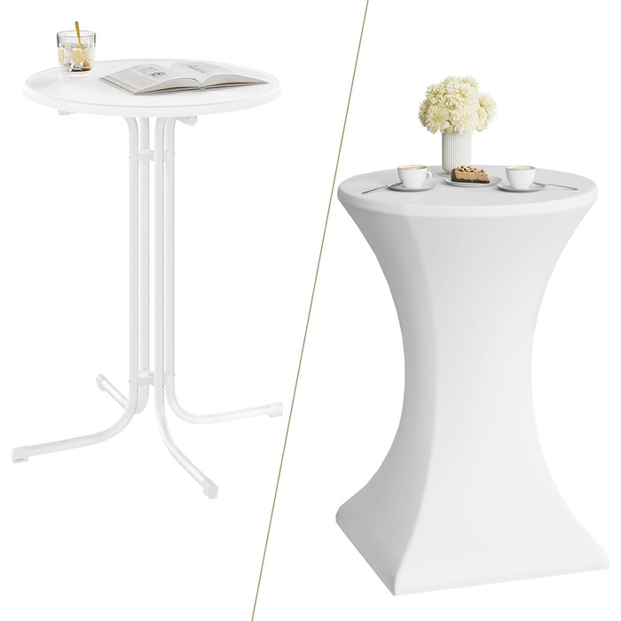 Складаний стіл WOLTU, бістро-стіл з чохлом, всепогодний круглий садовий стіл, барний стіл Ø 80 см, високий стіл 110 см, бічний столик для використання в приміщенні/на вулиці, для садових вечірок та весіль, металеві труби, білий Ø 80 см, матово-білий
