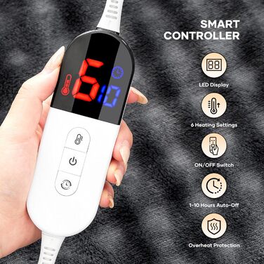 Електрична ковдра з підігрівом 150x200 см, підкладка з 3D-бульбашкової фланелі та шерпи, 6 налаштувань температури, таймер 1-10 годин, двостороння електрична ковдра для ліжка, дивана, офісу, можна прати в пральній машині, ідея для подарунка, сірий