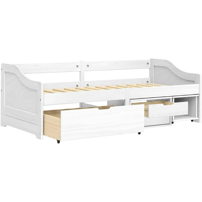 Дитяче ліжко Festnight з 3 шухлядами, ліжко з місцем для зберігання, дитяче ліжко Senta, молодіжне ліжко, ліжко 90x200, сосна натуральна, кушетка, гостьове ліжко, односпальне ліжко з шухлядами, функціональне ліжко, двоярусне ліжко, білий колір 90x200 см, 