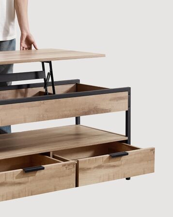 Журнальний столик VASAGLE, стіл для вітальні з регульованою висотою, журнальний столик, з шухлядами, відкритий відсік, 50 x 100 см, колір верблюжого коричневого кольору - чорнильний LCT209K02 63 см x 50 см x 100 см, колір верблюжого коричневого кольору чо