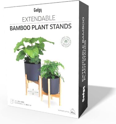 Підставка для рослин Gadgy - Набір із 2 бамбукових підставок для квітів - Регульовані квіткові табурети для горщиків діаметром до 30,5 см - Підставка для квіткових горщиків, висота 35,5 см - Підставка для рослин на бамбукових ніжках.