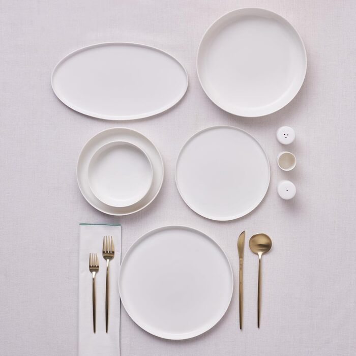 Набір посуду Karaca Earth Collection Matte Glaze, 55 предметів, на 12 персон, керамічний, можна мити в посудомийній машині та використовувати в мікрохвильовій печі, набір посуду для щоденного використання/набір тарілок, білий Earth Collection Matte White