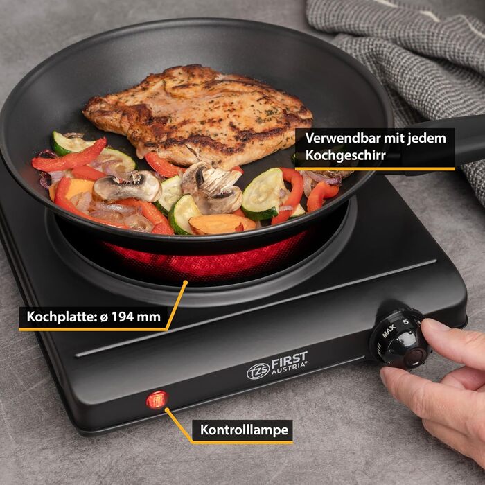 Перша конфорка TZS в Австрії Одинарна безступінчаста плита Кераміка ВСІ види горщиків Ø 19,4 см Швидкий нагрів Світловий індикатор інфрачервоний Окремо