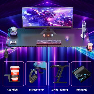 Ігровий стіл Storeo Imp, 160 x 70 x 80 см, МДФ / сталь / вуглецеве волокно, чорний