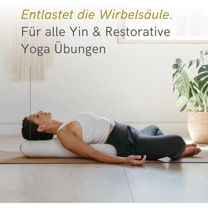 Нашийник-валик Lotuscrafts Bolster для інь-йоги, наповнювач 100 капок, бавовняний чохол, який можна прати, подушка для відновлювальних вправ йоги, натуральний колір