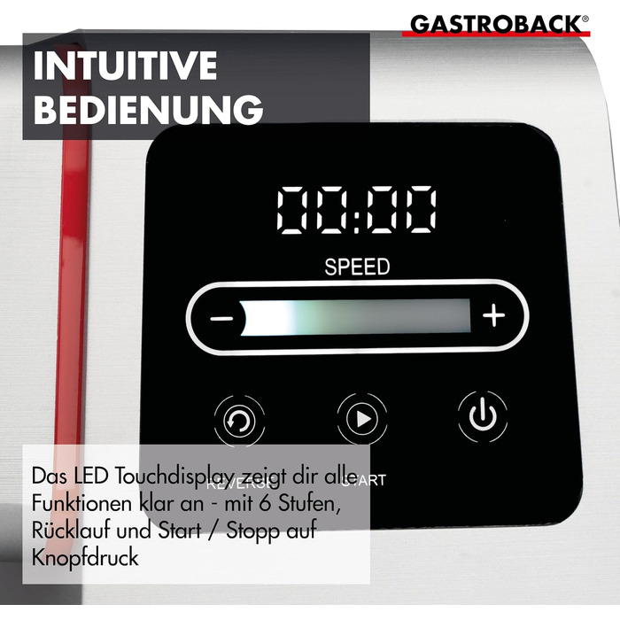 Електрична м'ясорубка GASTROBACK 6-в-1 з насадками для ковбас та печива, 2500 Вт, нержавіюча сталь, сенсорний екран, з пресом для бургерів
