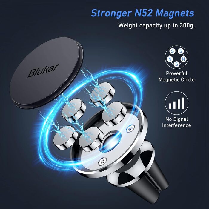 Тримач для мобільного телефону Blukar в машину, дуже магнітний для вентиляційних отворів, універсальний з поворотом на 360 для iPh
