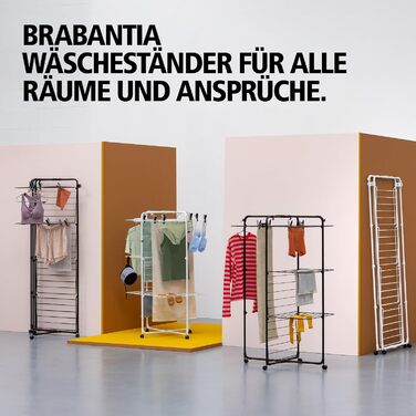 Сушарка для білизни Brabantia HangOn Tower, 23 м (матовий чорний), складана вертикальна сушарка на колесах з гачками для підвішування