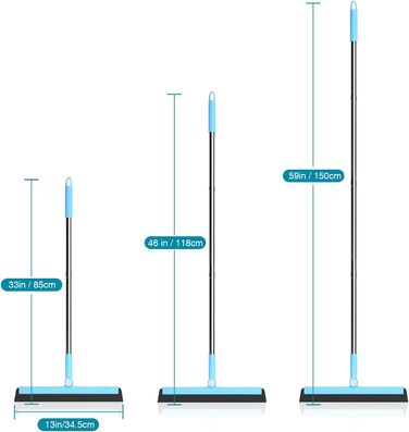 Ракель для підлоги для води, ракель для води Ракель для душу Телескопічний віконний ракель з подвійною гумовою губкою 38 см, 4 частини штока 150 см ідеально підходить для чистого дерева, скла, плитки, води, волосся, пилу