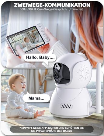 Монітор для дітей з камерою 5 дюймів 720p HD Відео Монітор для дітей Нічне бачення Режим VOX Двосторонній аудіо Моніторинг темпера