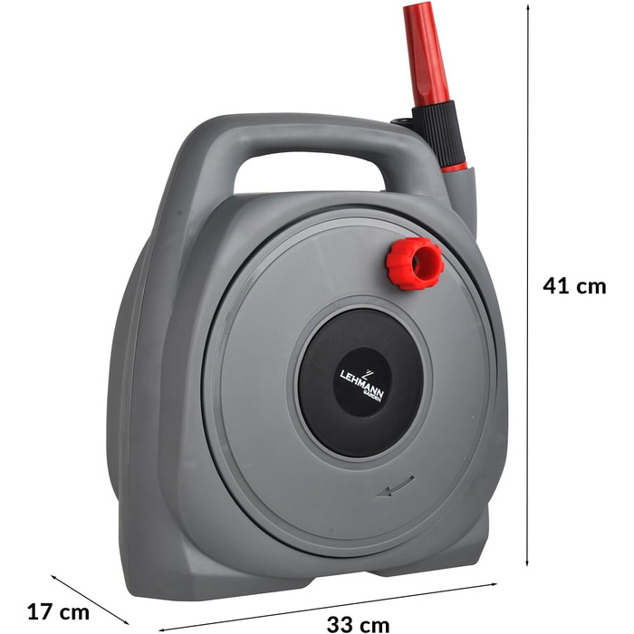 Шланг на котушці LEHMANN 10 м, для настінного монтажу, садовий шланг з переносною системою змотування, включає 2 м підвідного шланга, зєднувачі 1/2 та 3/4
