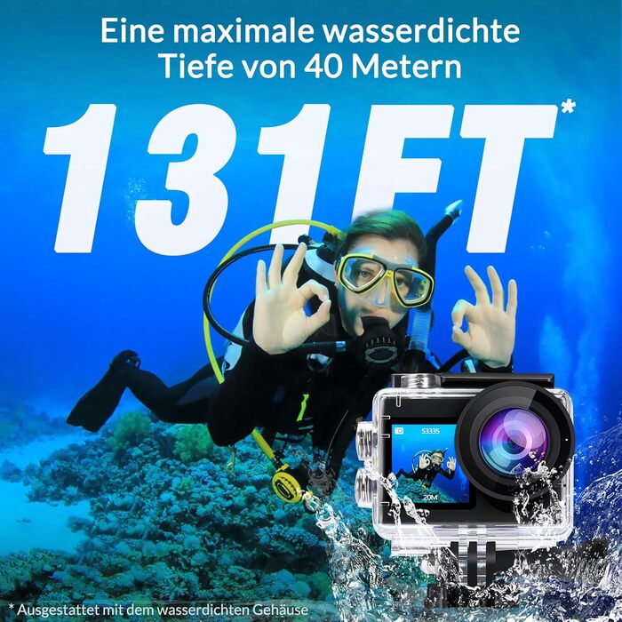 Підводна камера icefox Action Cam 4K Водонепроникна 40M Ultra HD 20MP камера 170 градусів Надширококутна Wi-Fi відеокамера Стабілізація EIS з подвійною батареєю 1350 мАг