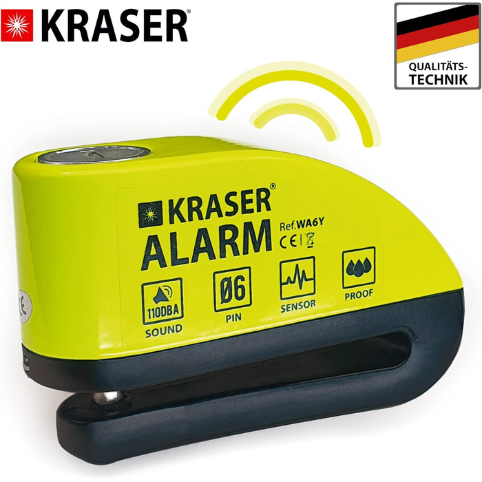 Протиугінний замок для мотоцикла з сигналізацією 110 дБ, посилений, 3 ключі (2 запасні). Високонадійний замок для мотоцикла та велосипеда, водонепроникний, з тросом нагадування 1.5 м, чохол. Універсальний замок, жовто-чорний., 6Y