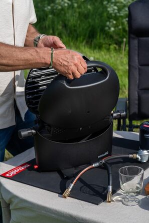 Кемпінговий гриль NOMADIQ Настільний гриль Компактний 2 конфорки Газовий гриль для кемпінгу Газовий гриль для балкону, автофургона Гриль-плита, портативна, для вулиці, барбекю, вулична плита, чорний колір