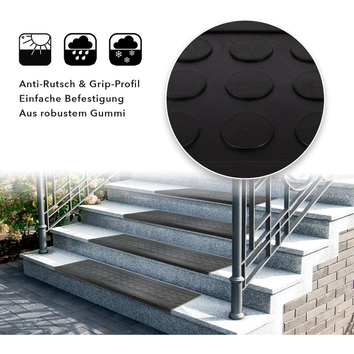 Гумовий килимок для сходів casa pura - 25 x 75 см - набір з 10 стійких до погодних умов та протиковзких килимків для сходів - гумо