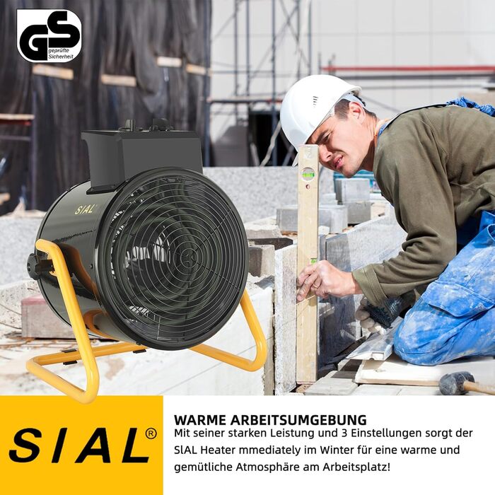 Промисловий вентилятор-обігрівач SIAL 9000 Вт, 400 В - Електричний обігрівач - Радіаційний обігрівач, Будівельний обігрівач - Вентиляторний обігрівач для гаражів, майстерень, будівельних майданчиків - D9 - Чорний 9 кВт Чорний
