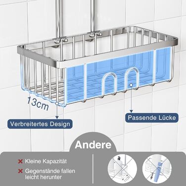 Полиця для душу навісна, кошик для душу без свердління, тримач для душу, органайзер у ванну кімнату для шампуню, нержавіюча сталь SS304, 30x13x8,5 см