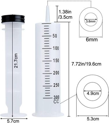 Формований пластиковий шприц обємом 300 мл з трубкою довжиною 1 м і 20 мл/10 мл кожен від /5 мл до 2 шт./1 мл до 6 шт. для відсмоктування рідини для вимірювання поживних речовин у гідропоніці