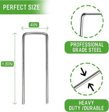 Скоби для ландшафтного дизайну Zevlux Garden Staples 4 дюйми 50 шт. Оцинковані міцні штирі для дерну, антикорозійні кілки для огорожі з тканини для захисту від бур&39янів, ґрунтопокривних рослин, зрошувальних труб, 12 калібр, 50 шт. 50 10,2 см