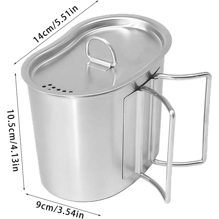 Кемпінгова кружка зі складною ручкою, 700 мл, кружка з нержавіючої сталі з кришкою, для активного відпочинку, кемпінгу, походів та пікніків