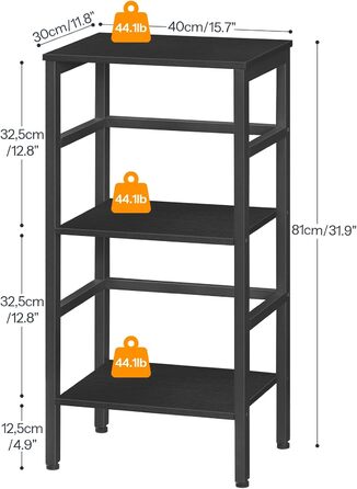 Полиця-драбина HOOBRO, окремостояча полиця, 3-рівнева книжкова полиця, поперечна конструкція, багатофункціональна полиця для зберігання, міцний металевий каркас, індустріальний стиль, для вітальні, спальні, кабінету EBB80CJ01G1 Чорна 40 x 30 x 81 см