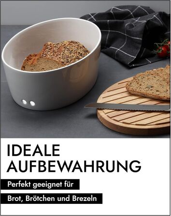 Керамічна хлібниця CONTINENTA З практичними отворами для повітря проти висихання та плісняви Ручна робота в Португалії Біла (30x23
