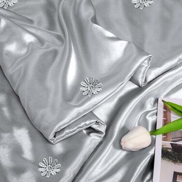 Атласні ковдри Vonty сріблясто-сірі з дрібними квітами, прохолодні та шовковисті, не мнуться, плед з косами, ковдра для дивана, ліжка, для використання на вулиці, 127 x 152 см (50&39 x 60&39), сріблясто-сірі