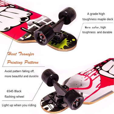 Лонгборд Sumeber Graffiti 31" Drop-Through Cruiser LED – freeride з світними PU колесами 95A, 9-шаровий клен, для дівчат, новачків, дітей та дорослих