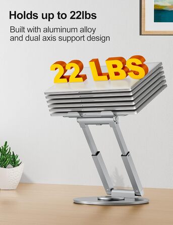 Підставка для ноутбука з регульованою висотою та поворотною базою на 360, ергономічна підставка для ноутбука, збільшувач висоти для робочого столу, стійка для ноутбука для роботи стоячи, сумісна з MacBook Pro та ноутбуками 1017 дюймів, срібляста