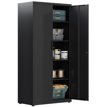 Шафа для документів, багатоцільова шафа, сталева шафа для зберігання, шафа для майстерні, 180 x 80 x 40 см, чорна 181,5 В см чорна