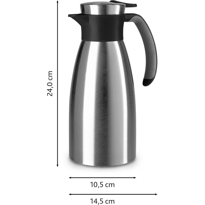 Глечик Emsa з м&39якою рукояткою, 1 літр, нержавіюча сталь, зберігає напої гарячими протягом 12 годин холодними протягом 24 годин, герметичний, нековзка ручка, чорний, 508932 чорний 1000 мл одинарний