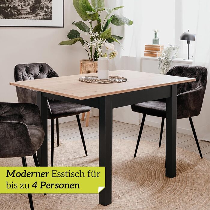 Елегантний обідній стіл 80x80 см, сучковатий дуб, кухонний стіл розсувний до 120 см, обідній стіл з дерев&39яного композиту, включаючи розсувну стільницю, сучасний стіл до 6 осіб, сучковатий дуб, розсувний прямокутний 80x80 см