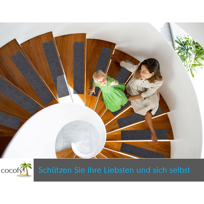 Килимки для сходів Cocofy, сучасні, набір з 15 шт. , 60 x 12 см, самоклеючий фетр Килимки для сходів в приміщенні, 15 шт. , килимові сходинки, самоклеючий килим для сходів, темно-сірий, антрацит, темно-сірий, 60 см x 12 см 15 шт. з роликом