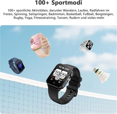 Жіночий смарт-годинник Blackview, Bluetooth-дзвінки/світлодіодні ліхтарі/2 браслети (силікон/нейлон), спортивний годинник з монітором серцевого ритму, сну, SpO2, кроків, калорій та кілометражу, 350 мАг (6 днів), фітнес-годинник для Android та iOS, рожевий