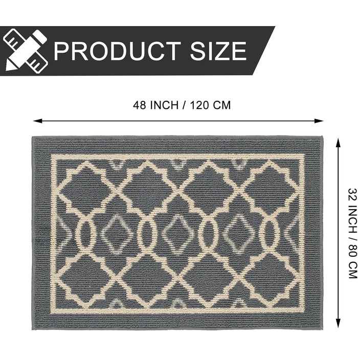 Килимок CHICHIC для вбирання бруду 80 x 120 см, килимок для внутрішніх дверей, нековзний та придатний для прання в пральній машині, водопоглинаючий, килимок для очищення вхідних дверей, коридору та вхідної зони, сірий, 80 x 120 см (прямокутний)