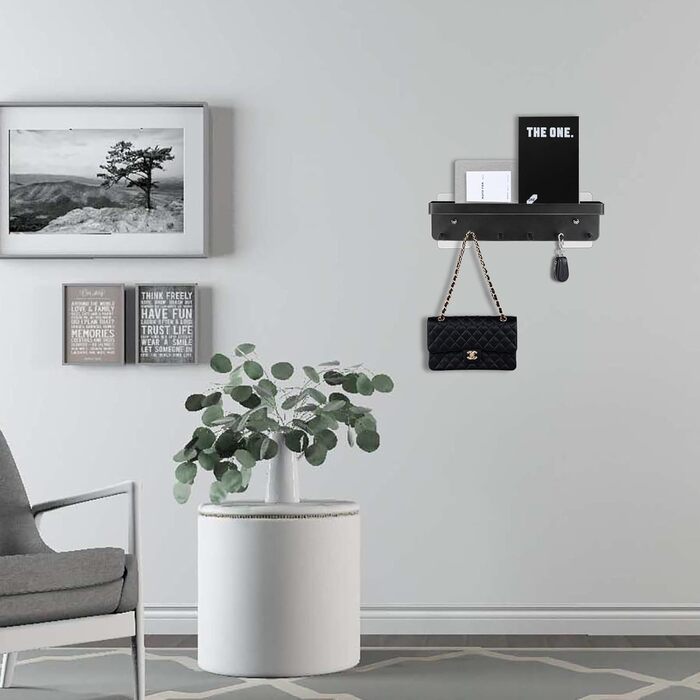 Тримач для ключів Royouzi, дошка для ключів, планка для ключів, підставка для ключів з полицею і 6 гачками, самоклеюча як дошка дл