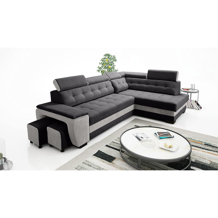 Кутовий диван Robin Inspire Grand з функцією сну, відділенням для зберігання речей, підголівниками, функцією відкидання спинки, 2 табурети, L-подібний диван, розкладний диван, окремостоячий кутовий диван, розкладний диван, меблі для вітальні, секційний ди