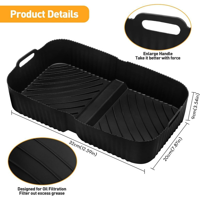 Аксесуари для фритюрниці для Ninja Foodi Flexdrawer 10.4L AF500EU AF500EUCP, Cecotec 9000, 110.4L25.2L Аксесуари для силіконової форми, Силіконові аксесуари для фритюрниці, 3