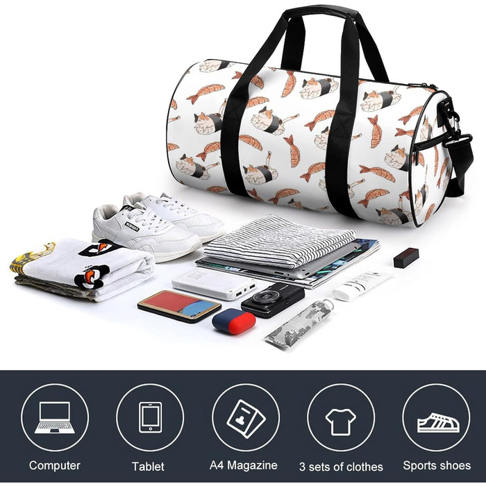 Дорожня сумка-рол Милий котик-суші, спортивна сумка для чоловіків та жінок, сумка-мішок, спортивна сумка