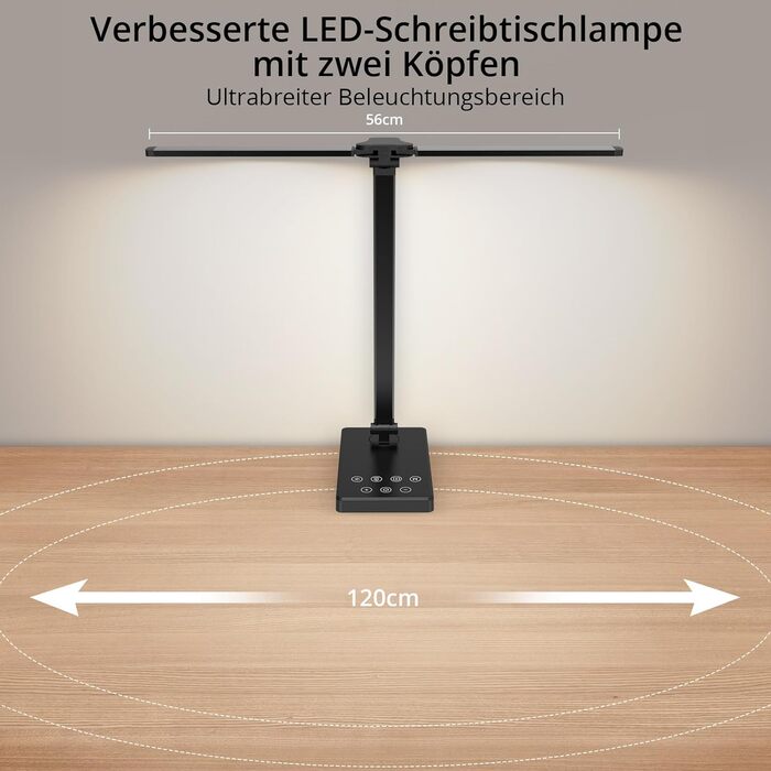 Світлодіодна настільна лампа iVict Dual Arm з нічником, сенсорним керуванням, 5 режимами освітлення, функцією заряджання USB, тайм