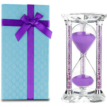 Пісочний годинник SuLiao для Uten, Поворотний на 720, Старовинний білий пісочний годинник, Вінтажний пісочний годинник 1 Hora Reloj de Arena, Великий метал, Пісочне скло, Офіс, Письмовий стіл, Дім, Весільне оформлення (Кришталь / Фіолетовий, 60 хв)