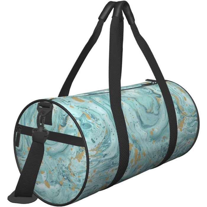 Спортивна сумка-мішок для подорожей, бірюзово-блакитна з золотистим малюнком мармур, чорна, універсальний розмір. Ідеально підходить для ночівлі.