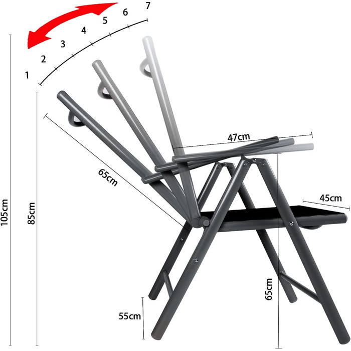 Балконні стільці CCLIFE Alu Garden Chair Балконне крісло регульоване Складне до 120 кг - Модель Breeze 4-місний Breeze 4-місний Dunkelgaru